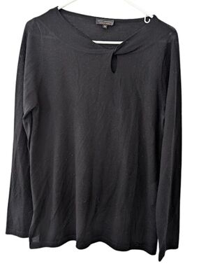 Adolfo Dominguez Black Long-Sleeve Keyhole 100% Merino Wool Top